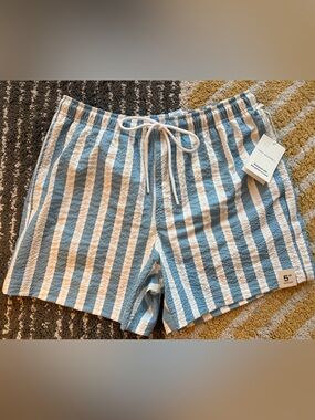 NWT - Free Assembly - Striped Blue & White Men's bathing suit seersucker shorts
